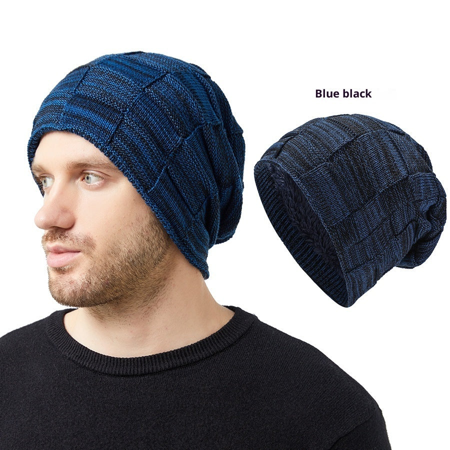 Mens Winter Knitted Hat Couples Style Warm Fleece-Lined Ear-Protecting Wool Cap