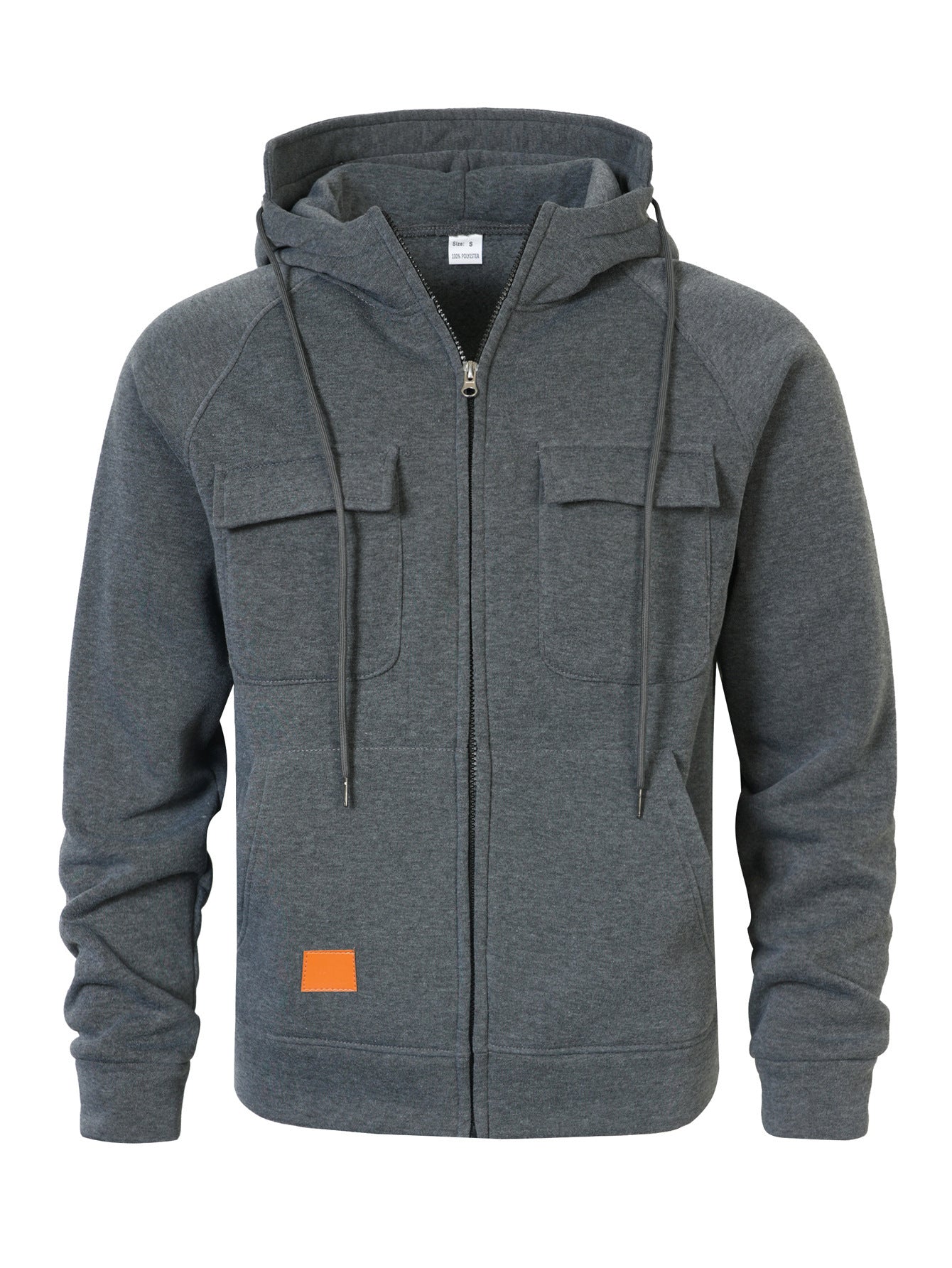 Mens Loose-Fit Hoodie With Multiple Pockets And A Stand-Up Collar