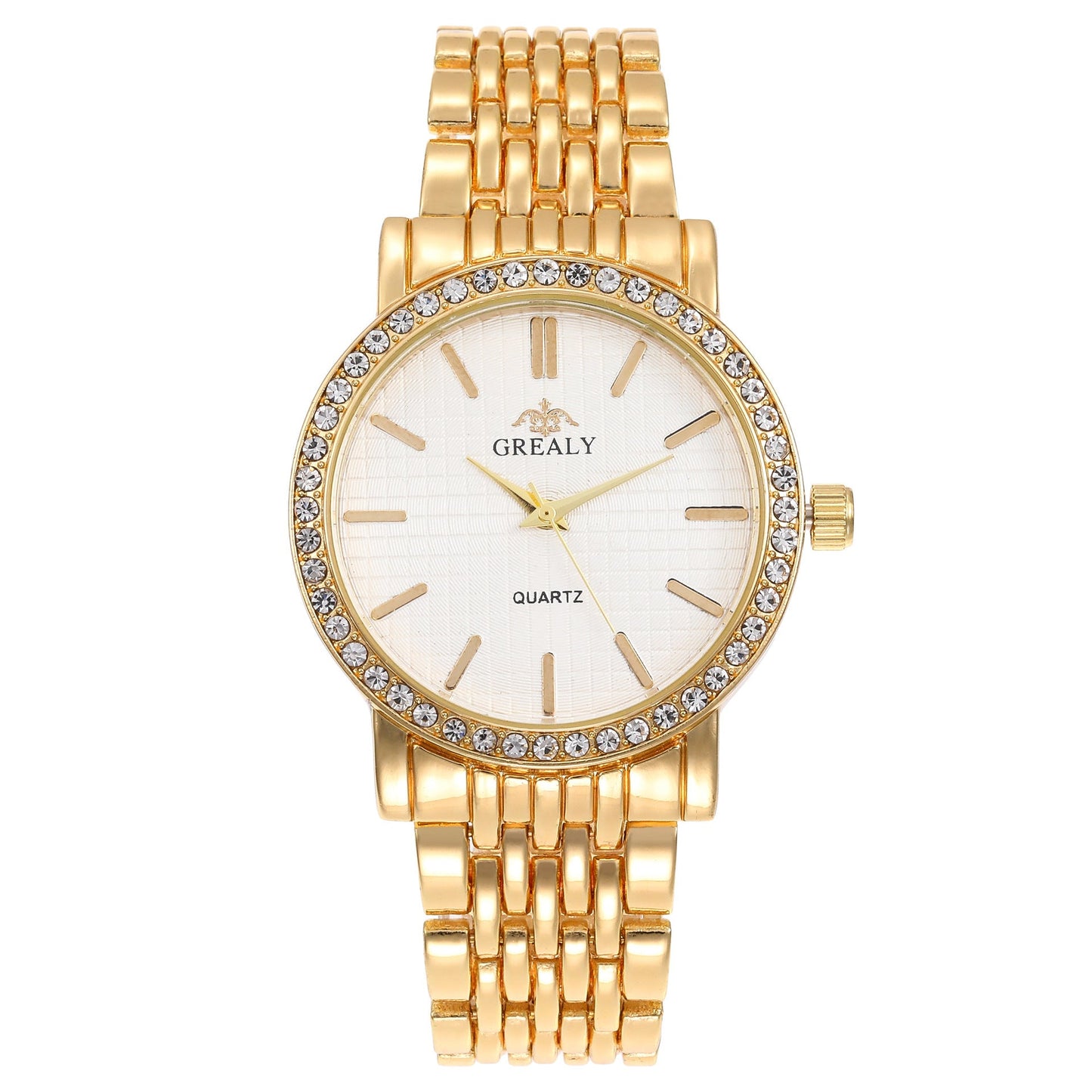 Simple Casual Quartz Watch with Steel Strap and Diamond Detailing