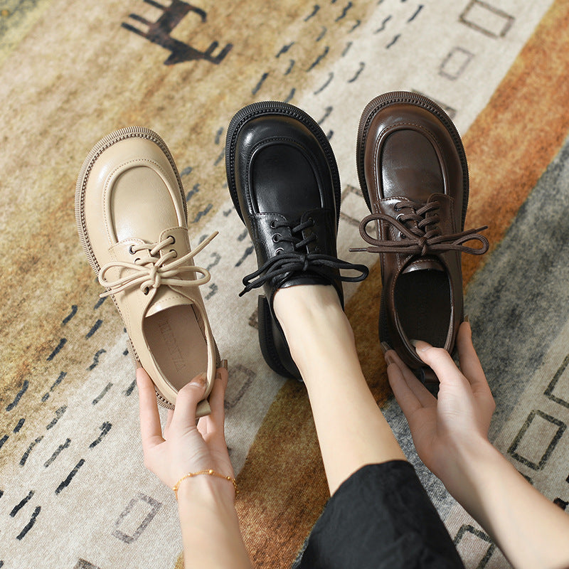 Versatile Soft-soled British-style Lace-up Leather Shoes For Women