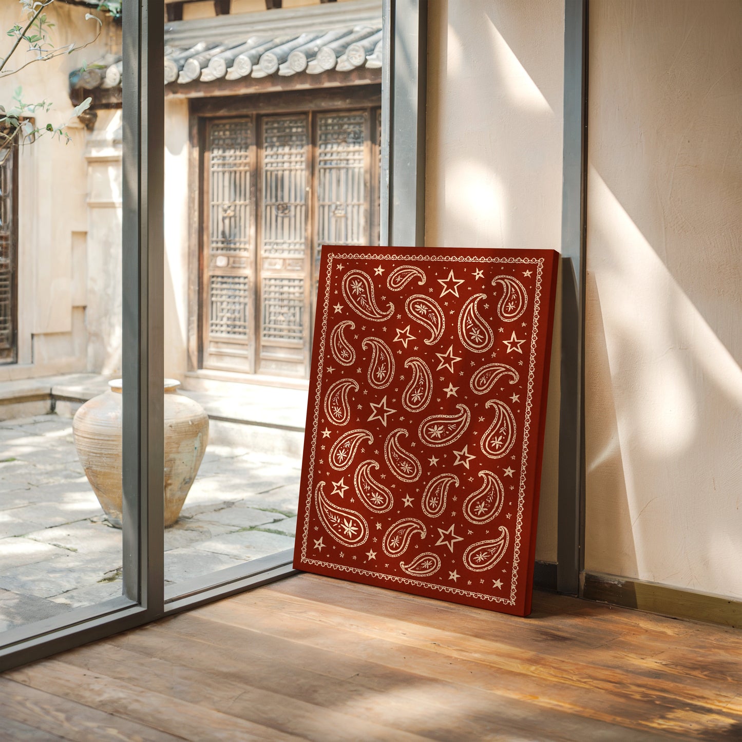 Vintage rotes Bandana mit Sternen und Paisley-Muster