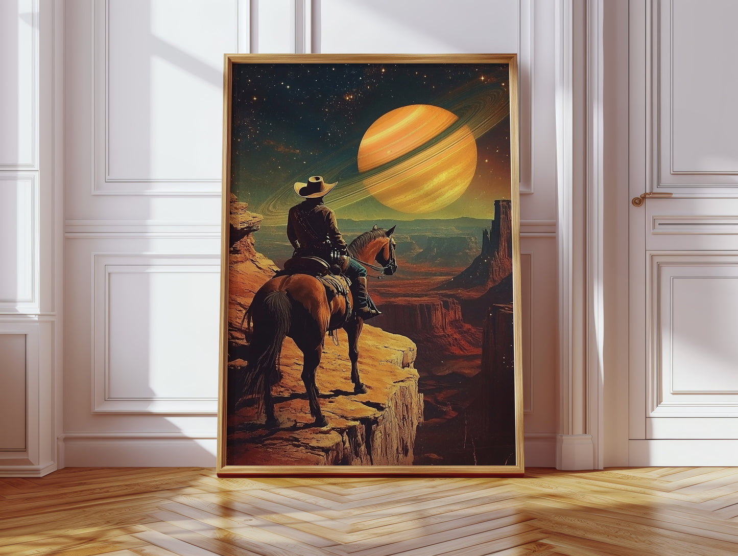 Toile de cow-boy cosmique – Art mural de science-fiction western
