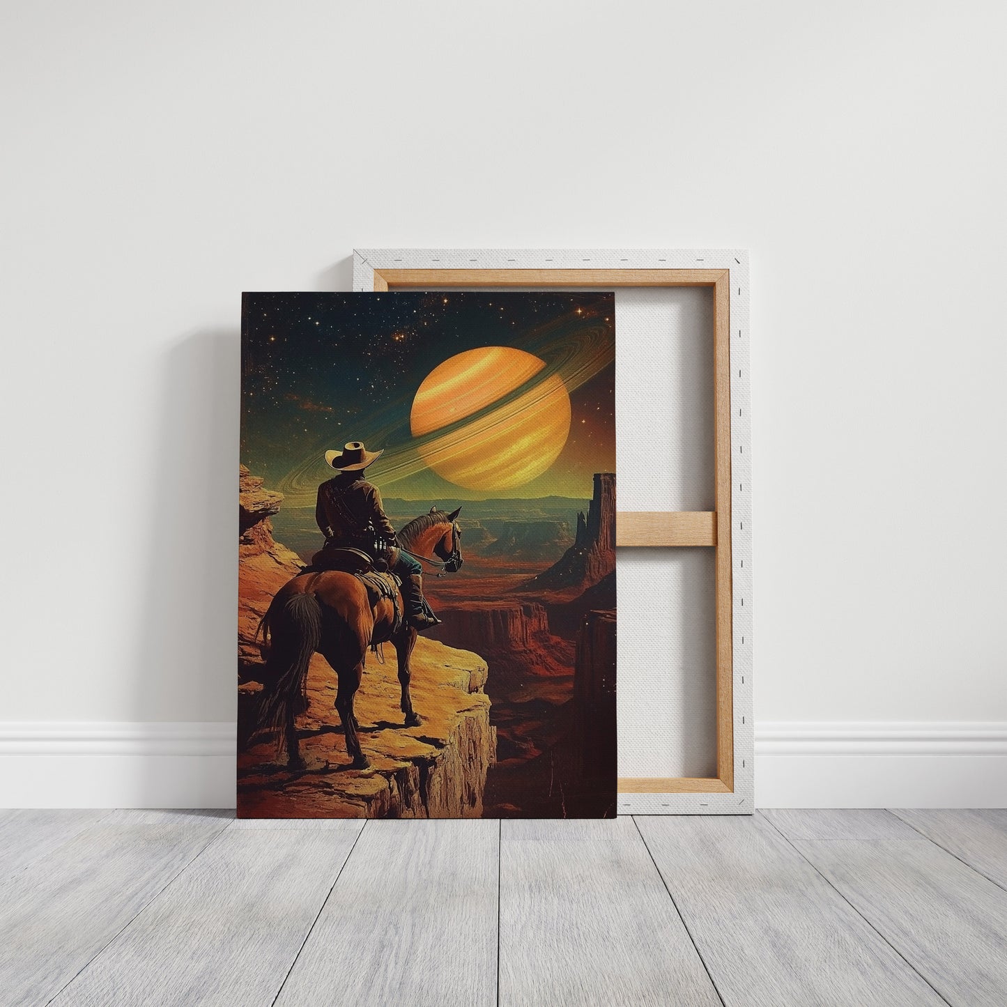 Toile de cow-boy cosmique – Art mural de science-fiction western