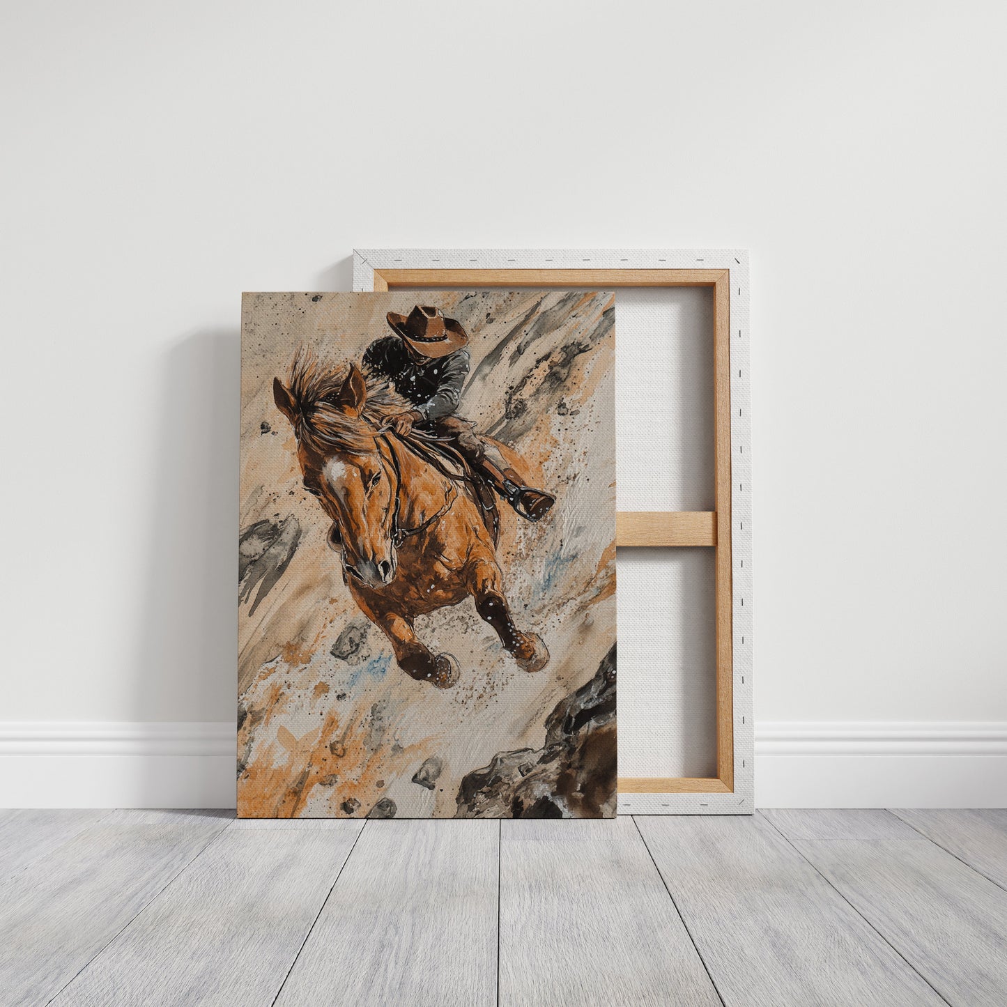 Downhill Cowboy Canvas – Western Action Horseback Painting