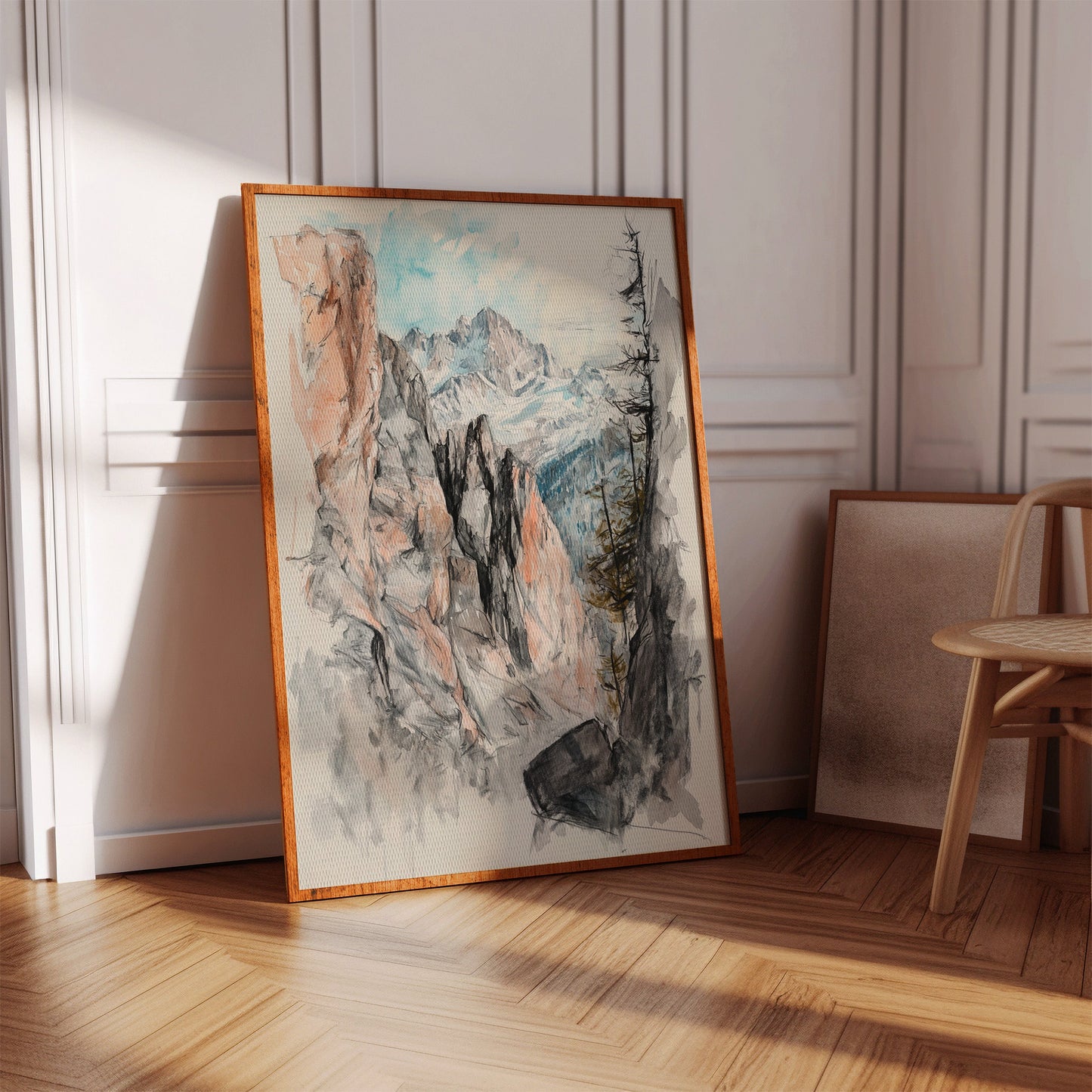 Alpine Canyon Watercolor Print – Mountain Cliff Wall Art