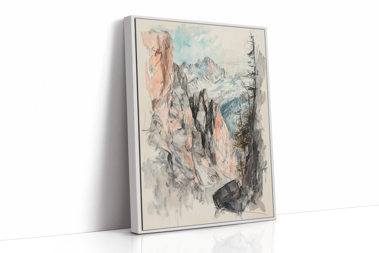 Alpine Canyon Watercolor Print – Mountain Cliff Wall Art