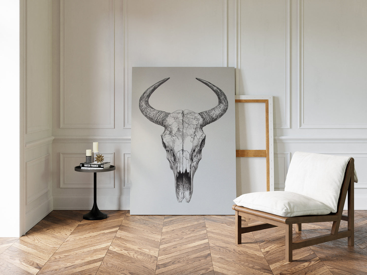 Western Bullenschädel Linienkunst-Druck – Rustikale Cowboy Wanddekoration