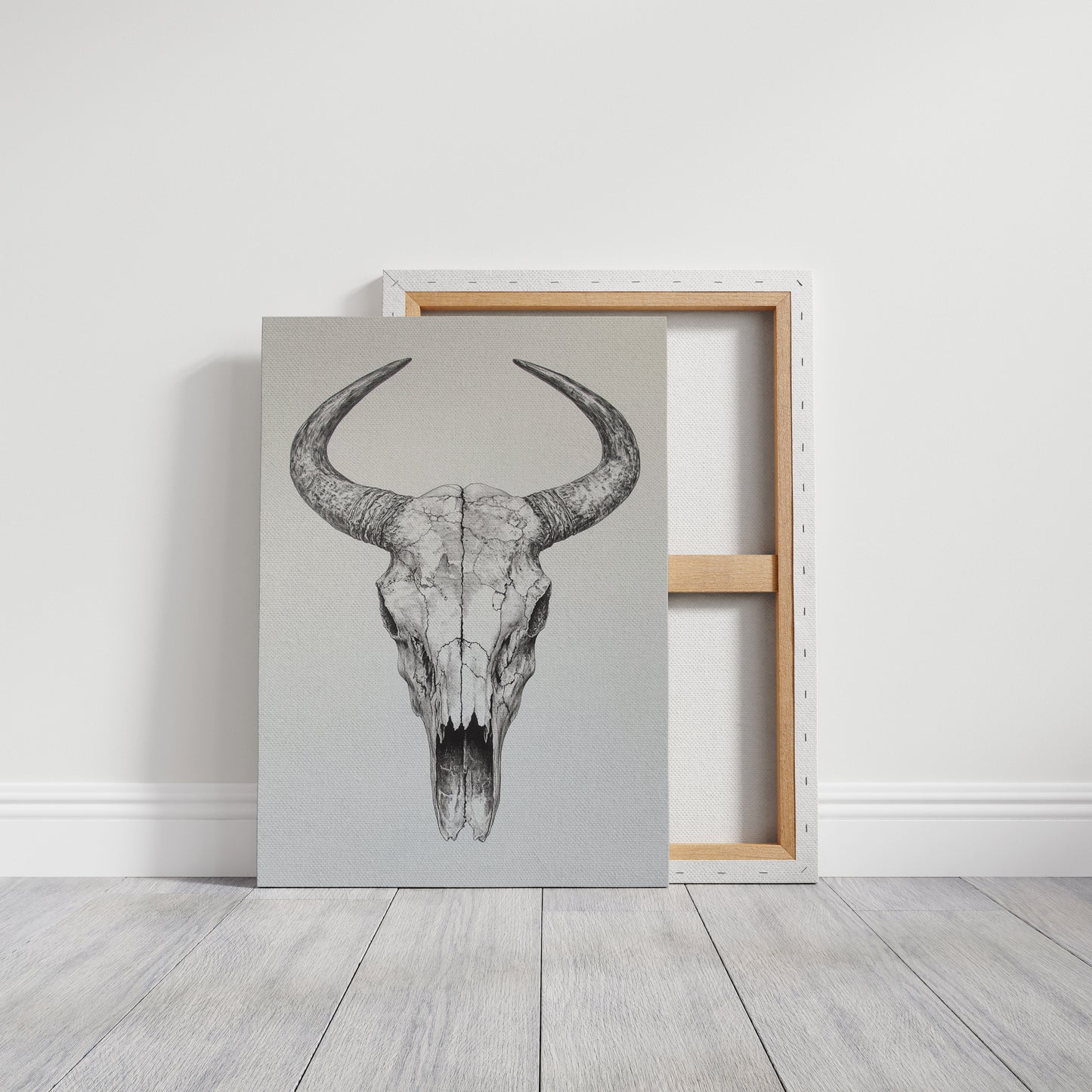 Western Bullenschädel Linienkunst-Druck – Rustikale Cowboy Wanddekoration
