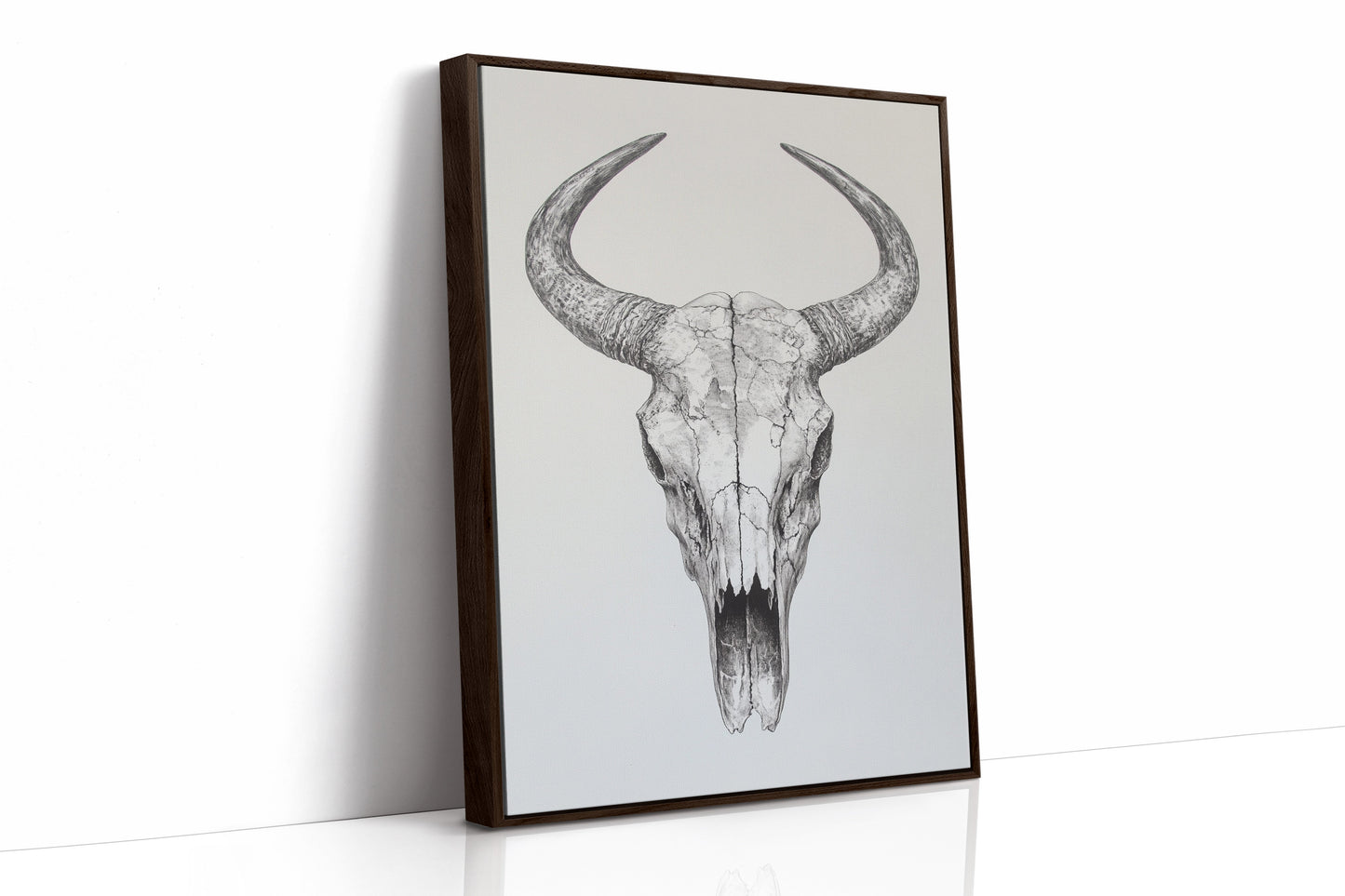Western Bullenschädel Linienkunst-Druck – Rustikale Cowboy Wanddekoration