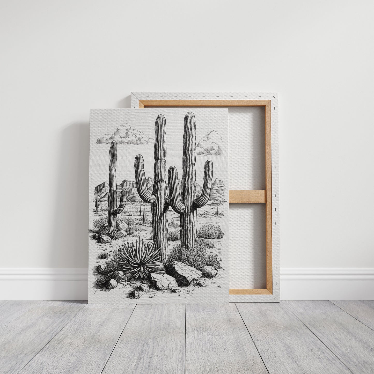 Desert Cactus Line Drawing – Southwestern Saguaro Wall Art