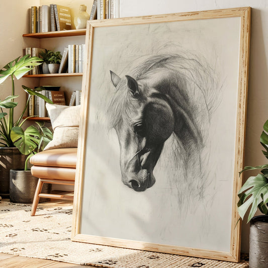 Dessin au crayon de cheval – Décoration murale équestre de l'Ouest