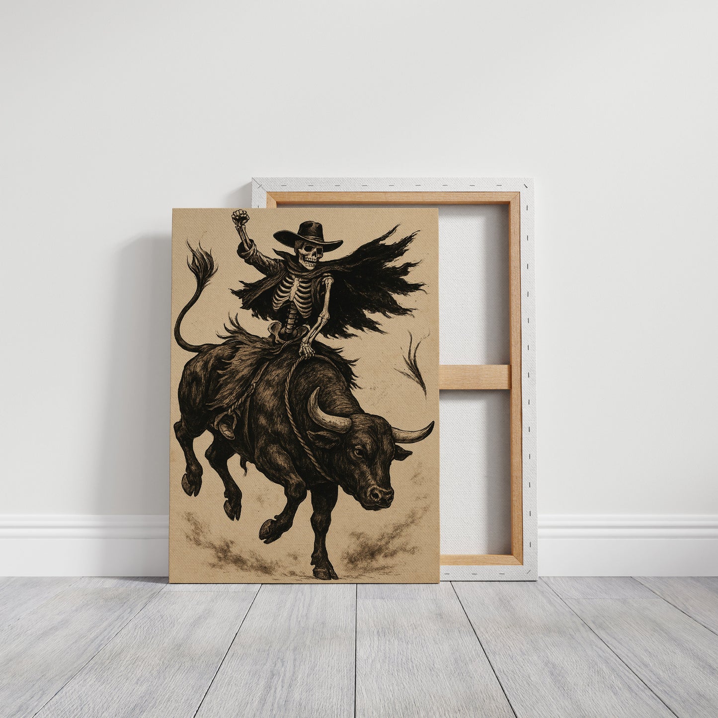 Skeleton Bull Rider – Vintage Western Rodeo Skull Art Print