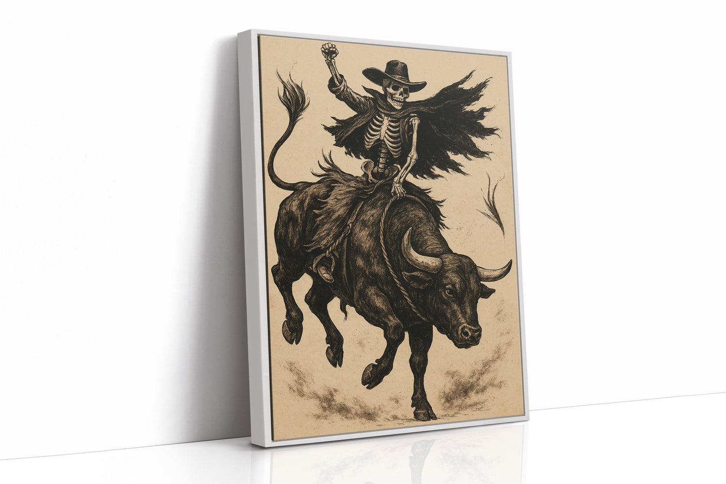 Skeleton Bull Rider – Vintage Western Rodeo Skull Art Print