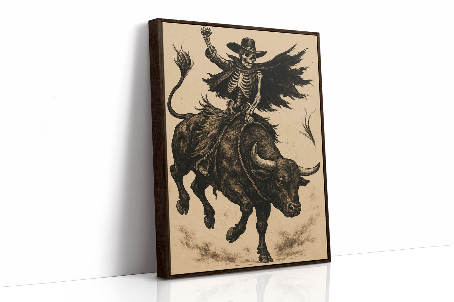 Skeleton Bull Rider – Vintage Western Rodeo Skull Art Print