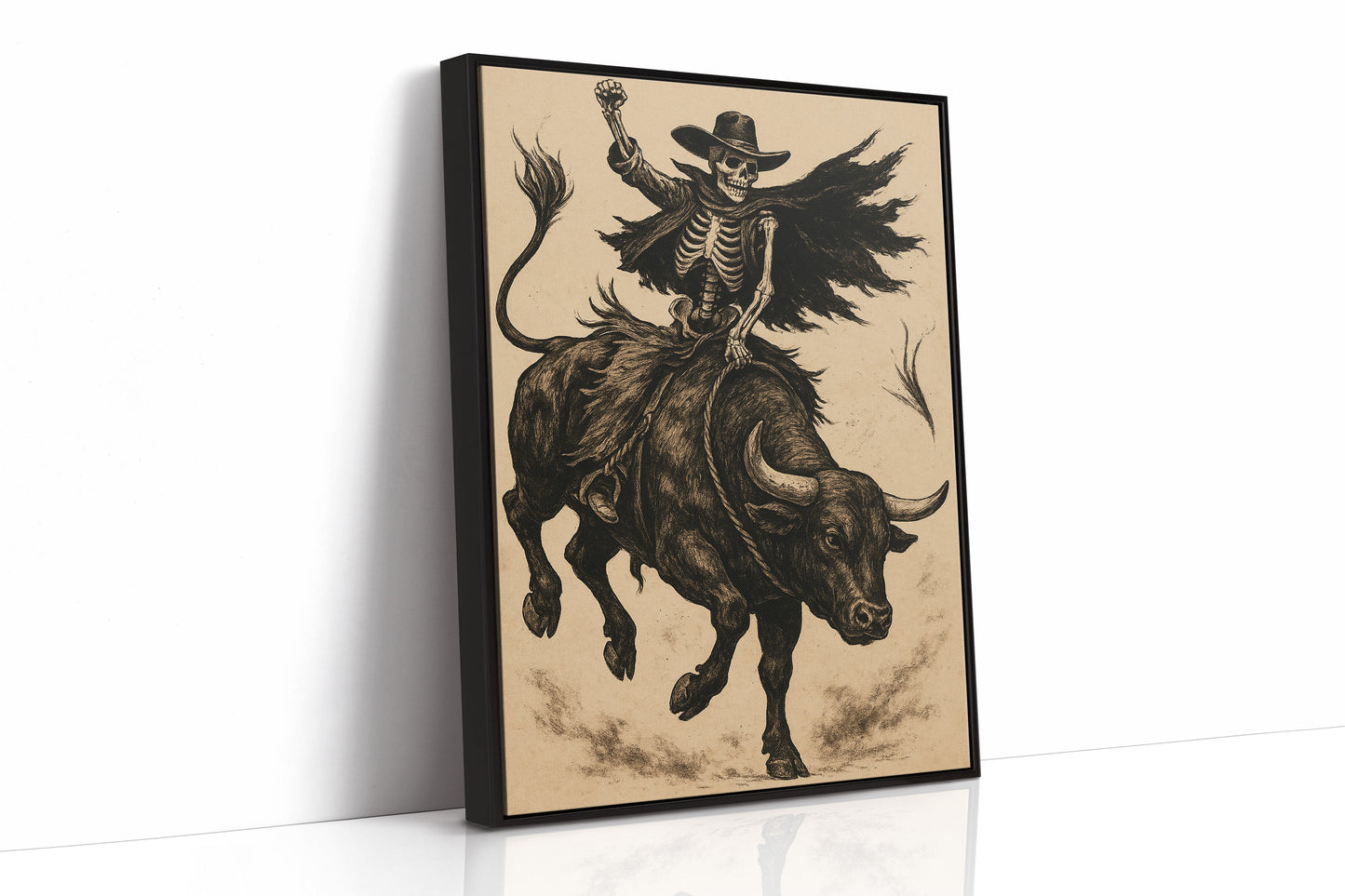 Skeleton Bull Rider – Vintage Western Rodeo Skull Art Print