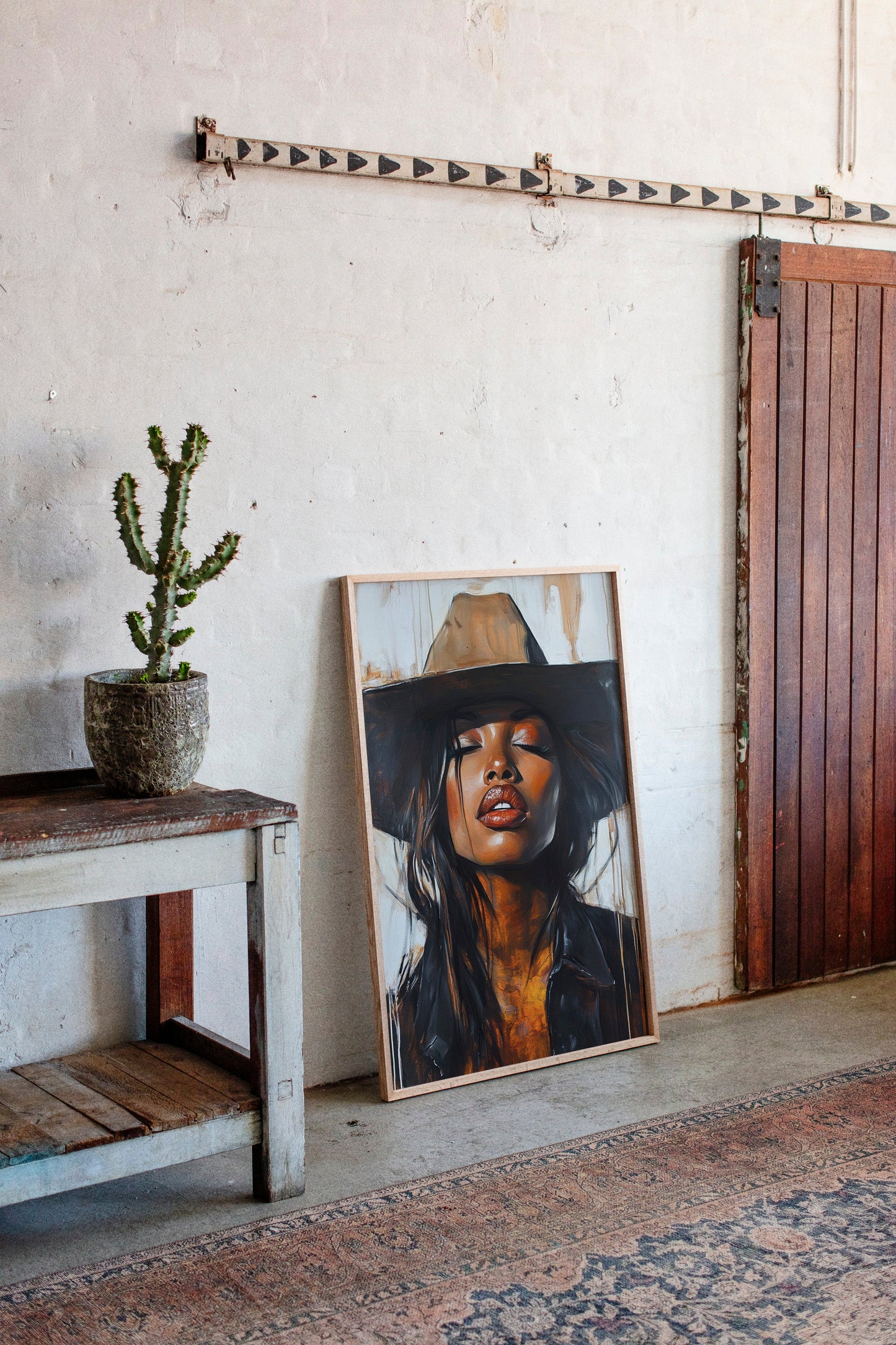 Cowgirl Serenity – Bold Black Western Beauty Portrait Canvas