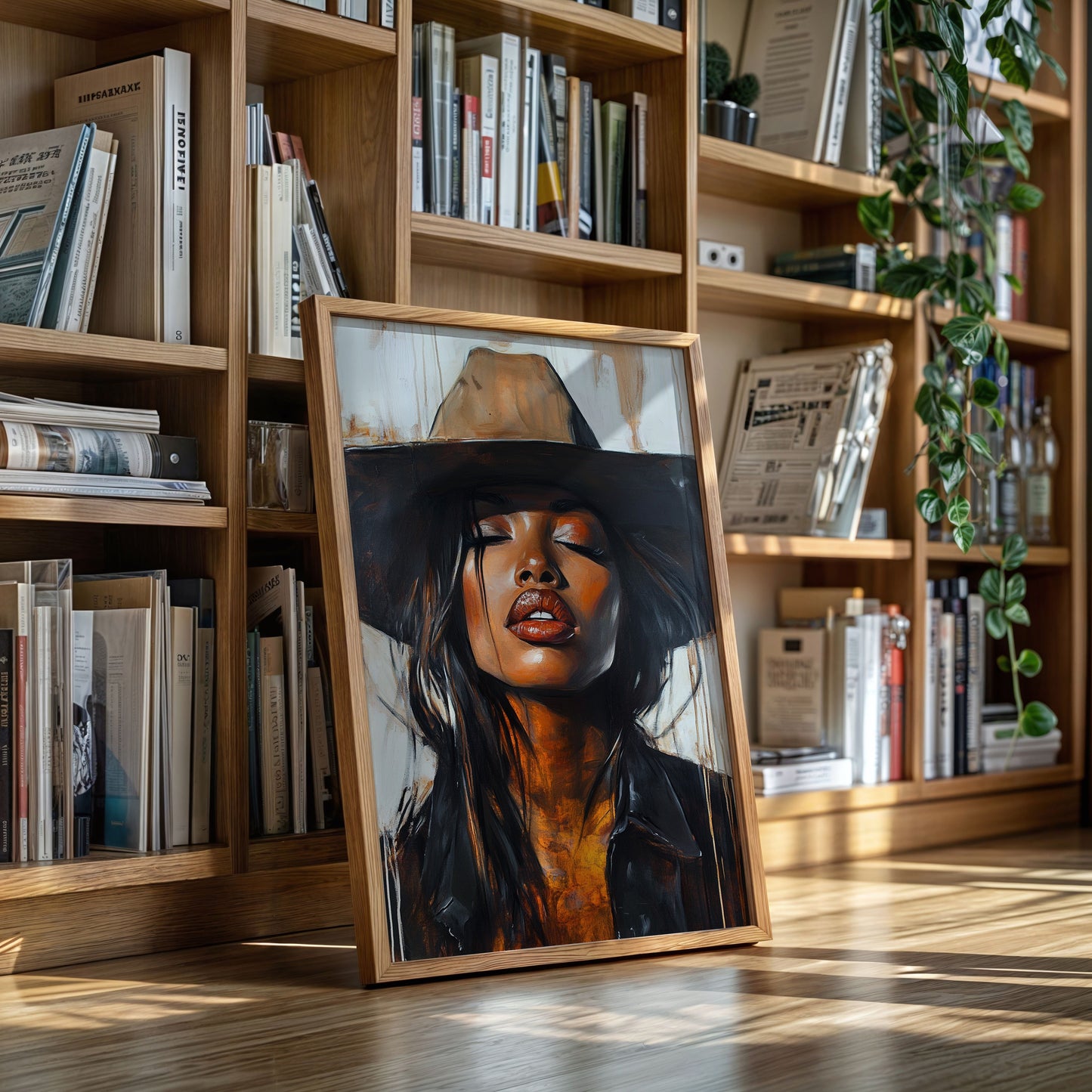 Cowgirl Serenity – Bold Black Western Beauty Portrait Canvas