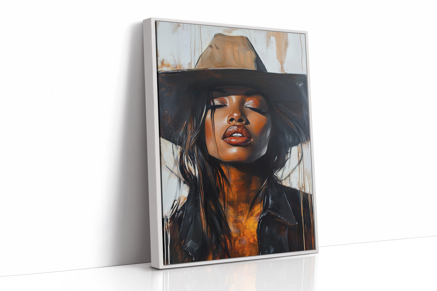 Cowgirl Serenity – Bold Black Western Beauty Portrait Canvas