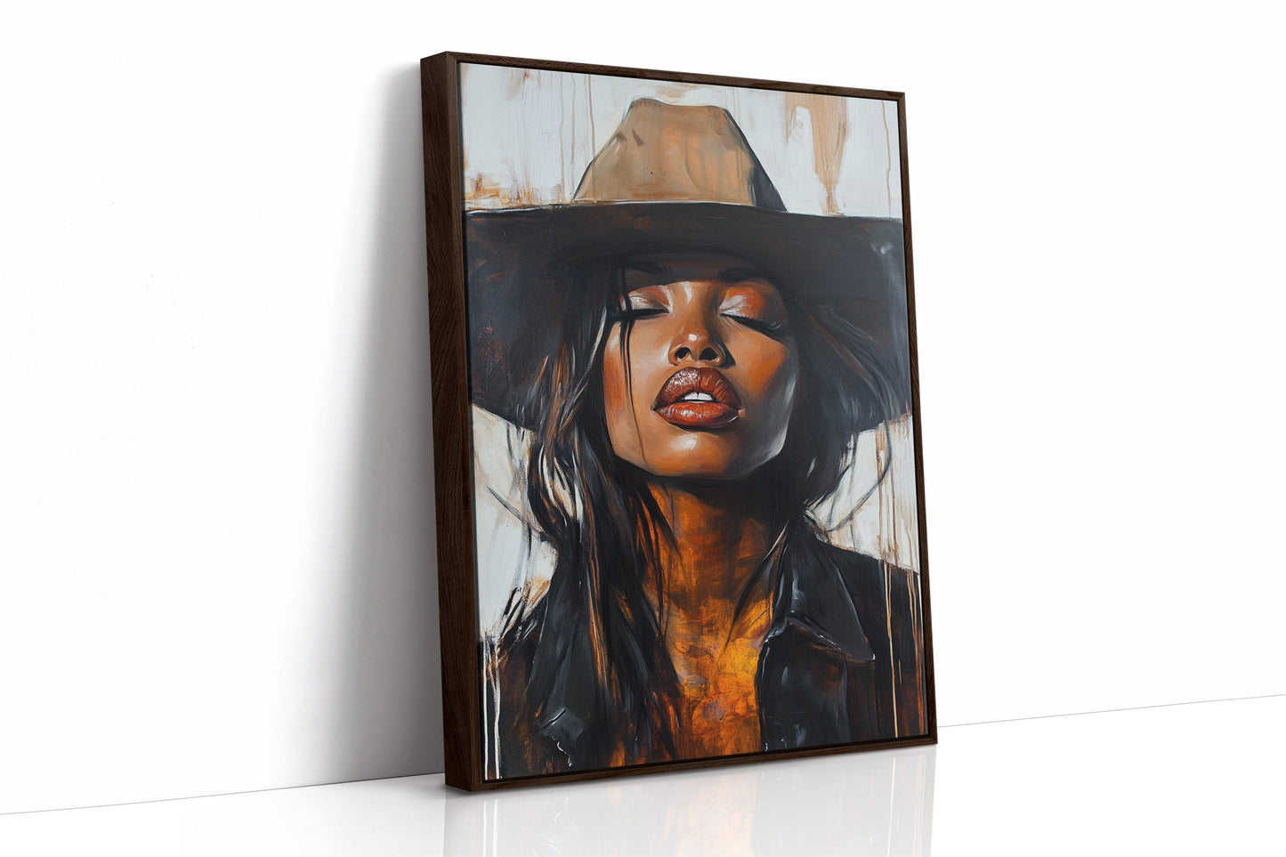 Cowgirl Serenity – Bold Black Western Beauty Portrait Canvas