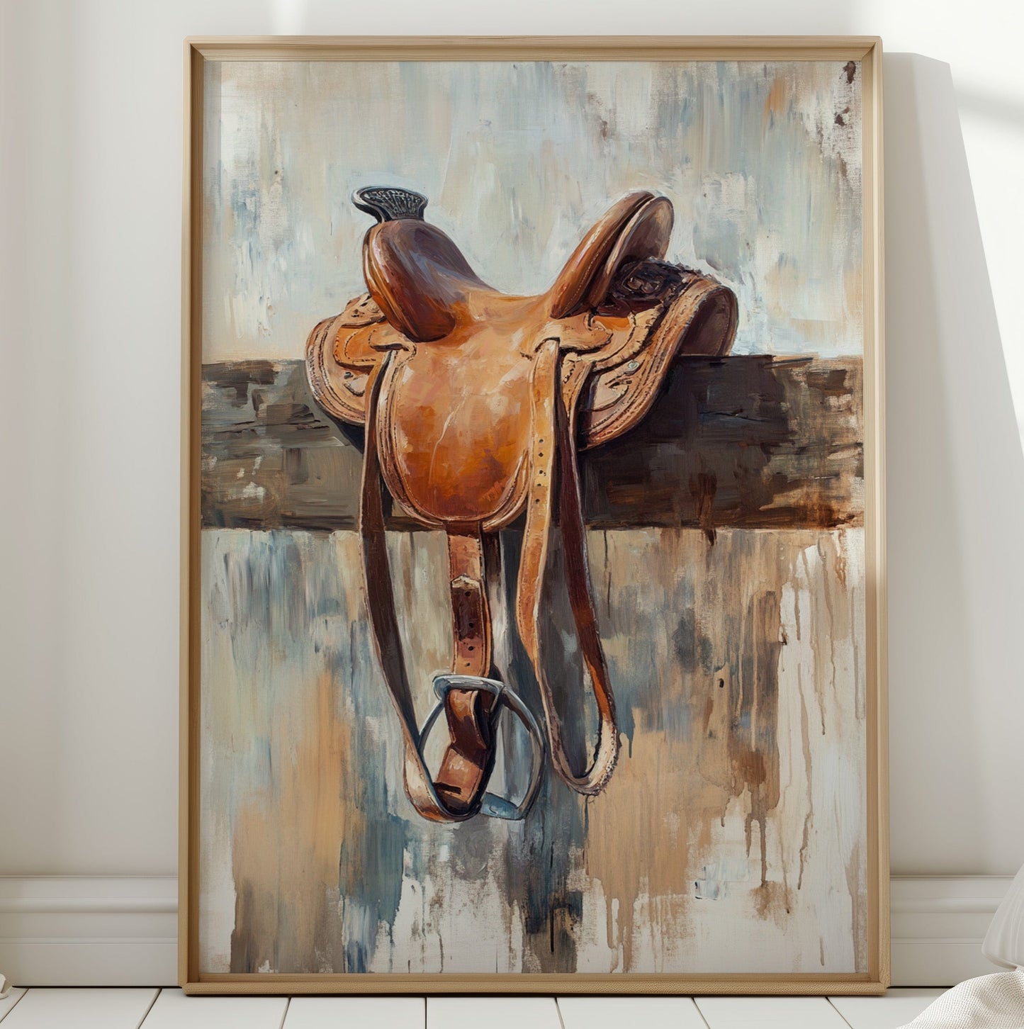 Resting Leather – Western Saddle on Fence Painting