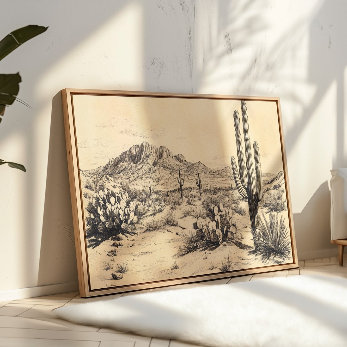 Sonoran Stillness – Vintage Desert Landscape Illustration