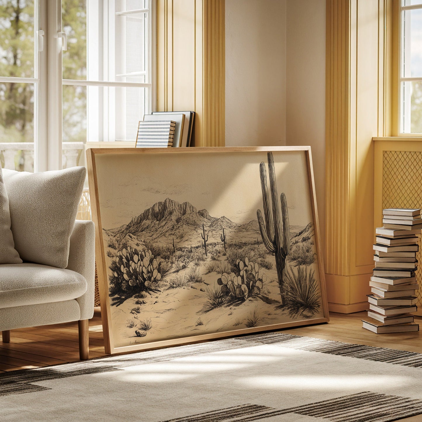 Sonoran Stillness – Vintage Desert Landscape Illustration