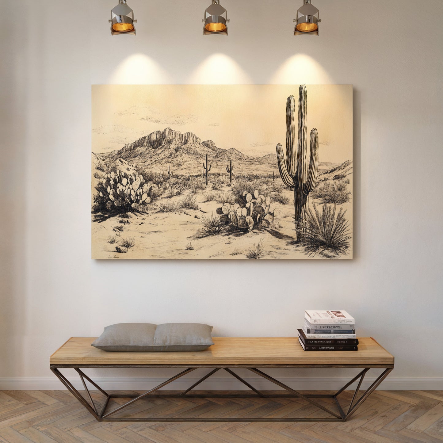 Sonoran Stillness – Vintage Desert Landscape Illustration