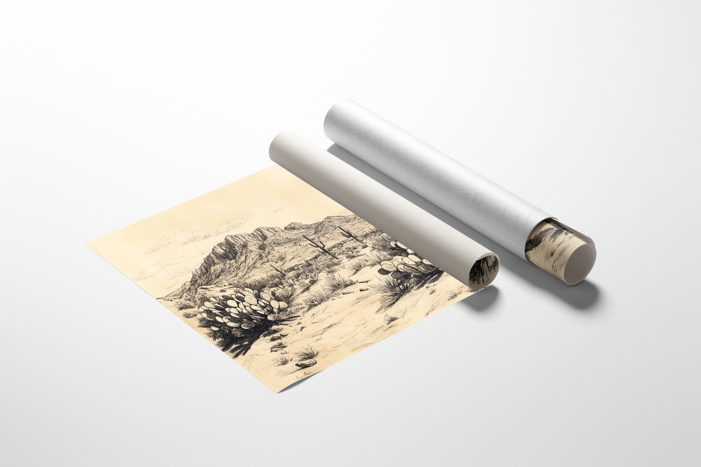 Sonoran Stillness – Vintage Desert Landscape Illustration