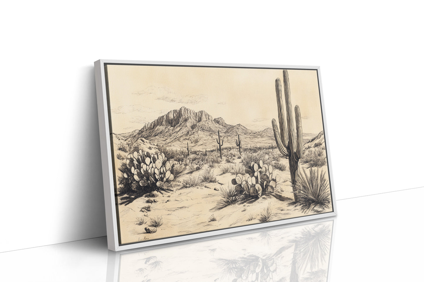 Sonoran Stillness – Vintage Desert Landscape Illustration