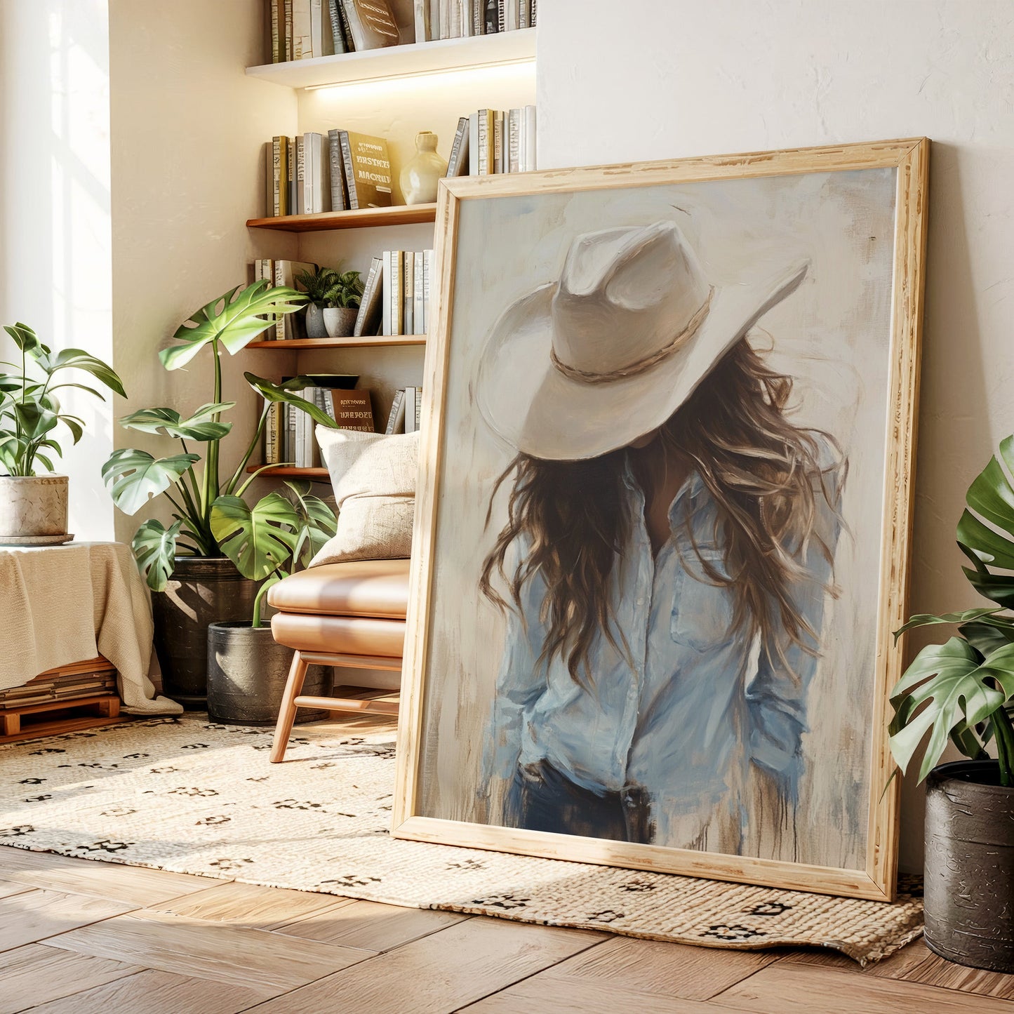Cowgirl in Blue – Soft Western Elegance Canvas Print
