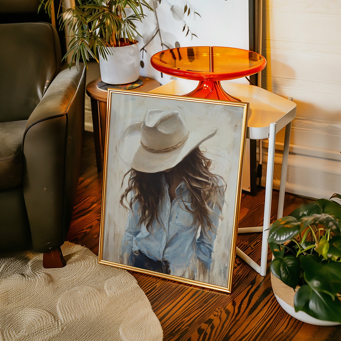 Cowgirl in Blue – Soft Western Elegance Canvas Print