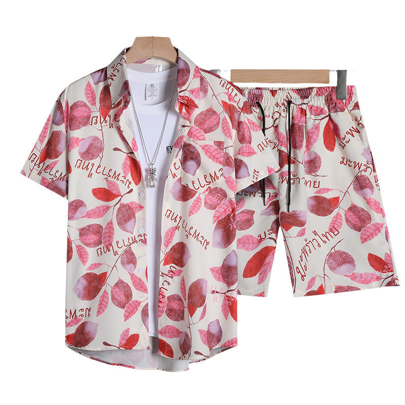 Floral Shirt Set Short Sleeves Retro All-over Floral Print Trendy