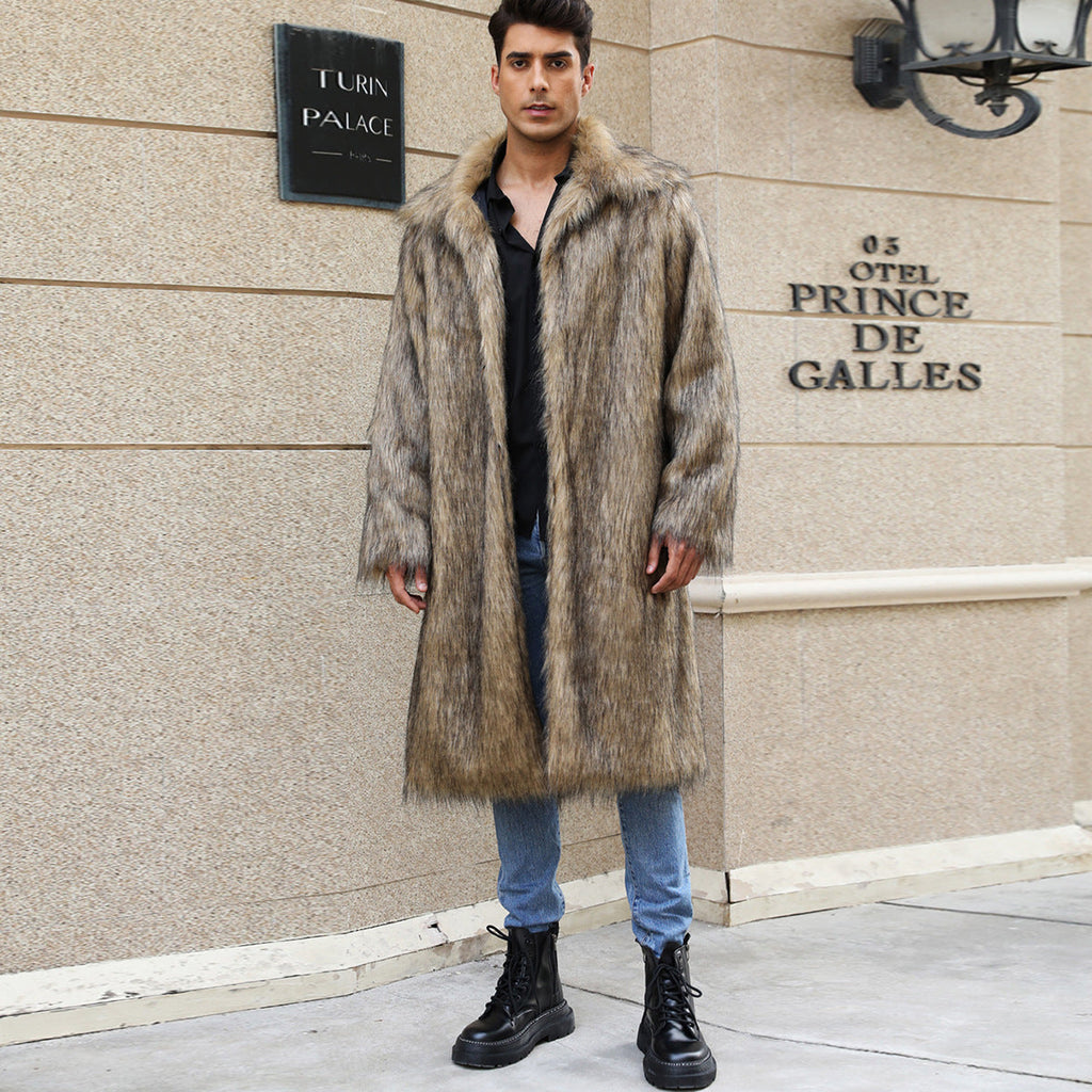 Mens Long Faux Fur Coat Mens Outerwear Warm And Cozy