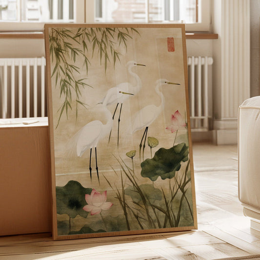 Art Mural Aigrette Japonaise – Estampe Nature Élégante et Minimaliste