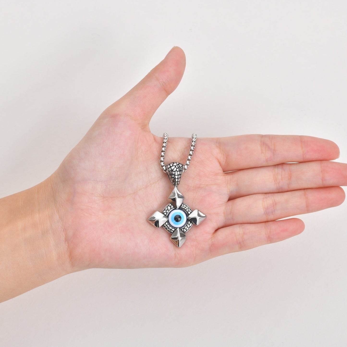 Stainless Steel Devils Eye Cross Pendant Necklace