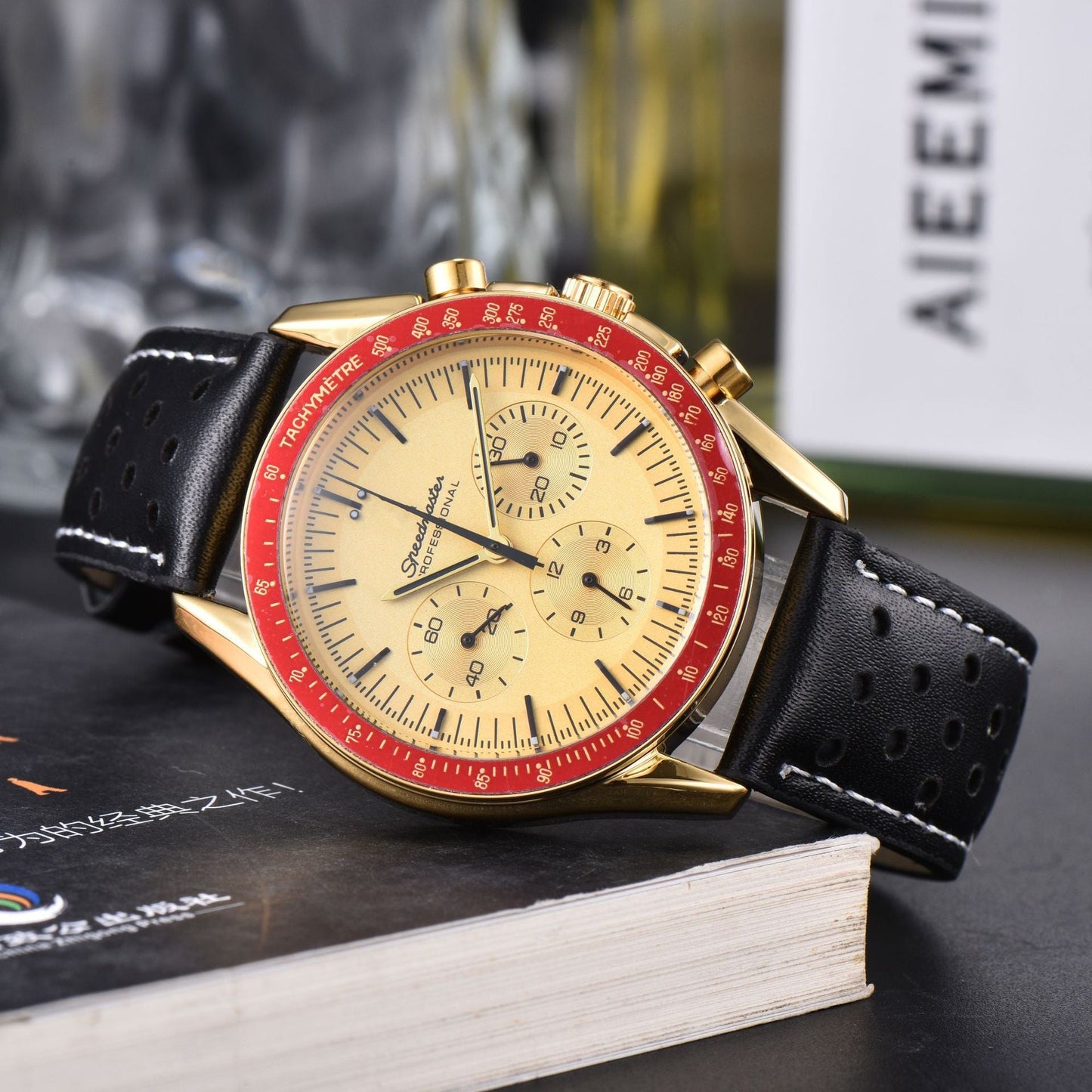 Business Mens 6-Hand Leather-Band Multi-Function Quartz Watch