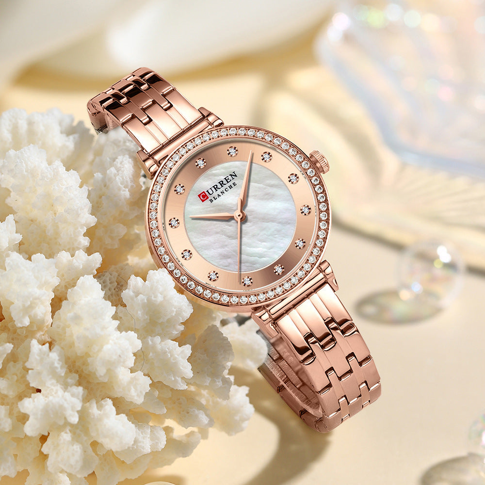 Womens Round Waterproof Ultra-thin Steel-band Watch