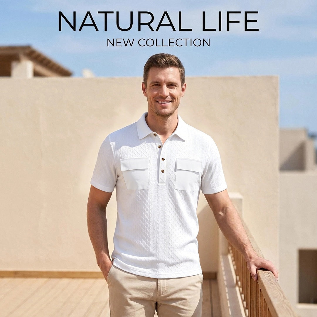 Mens Heavyweight Jacquard Lapel Polo Shirt