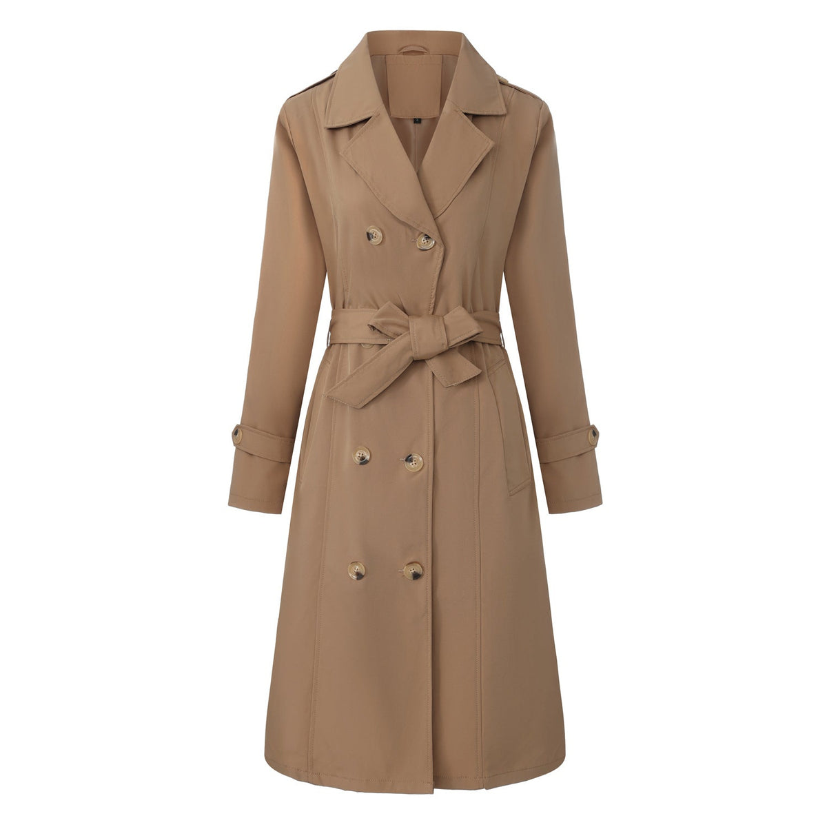 Casual Waist-cinching Long-length Elegant Womens Double-breasted Coat