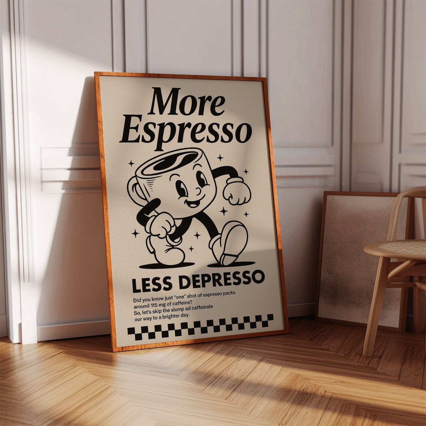 More Espresso, Less Depresso – Vintage Kaffee Poster Kunstdruck