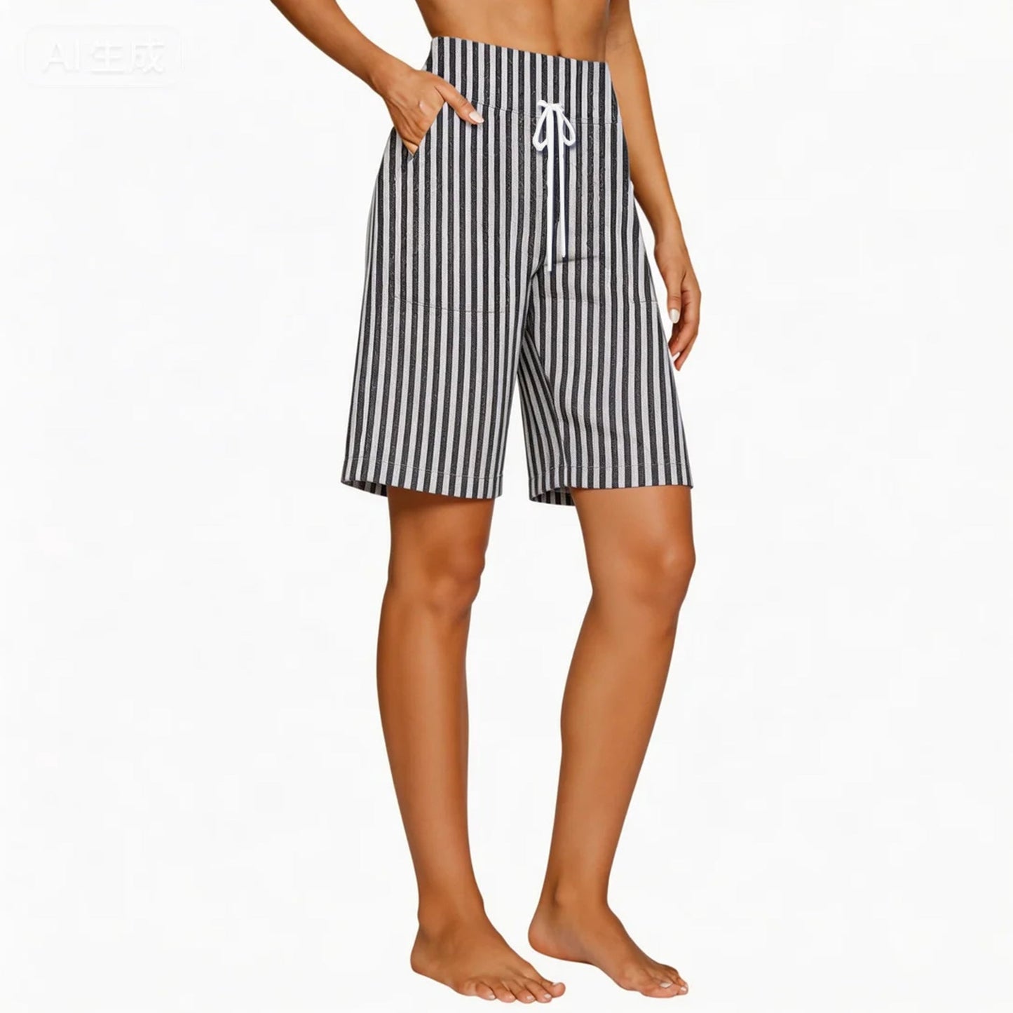 Loose-fit Striped High-waisted Shorts