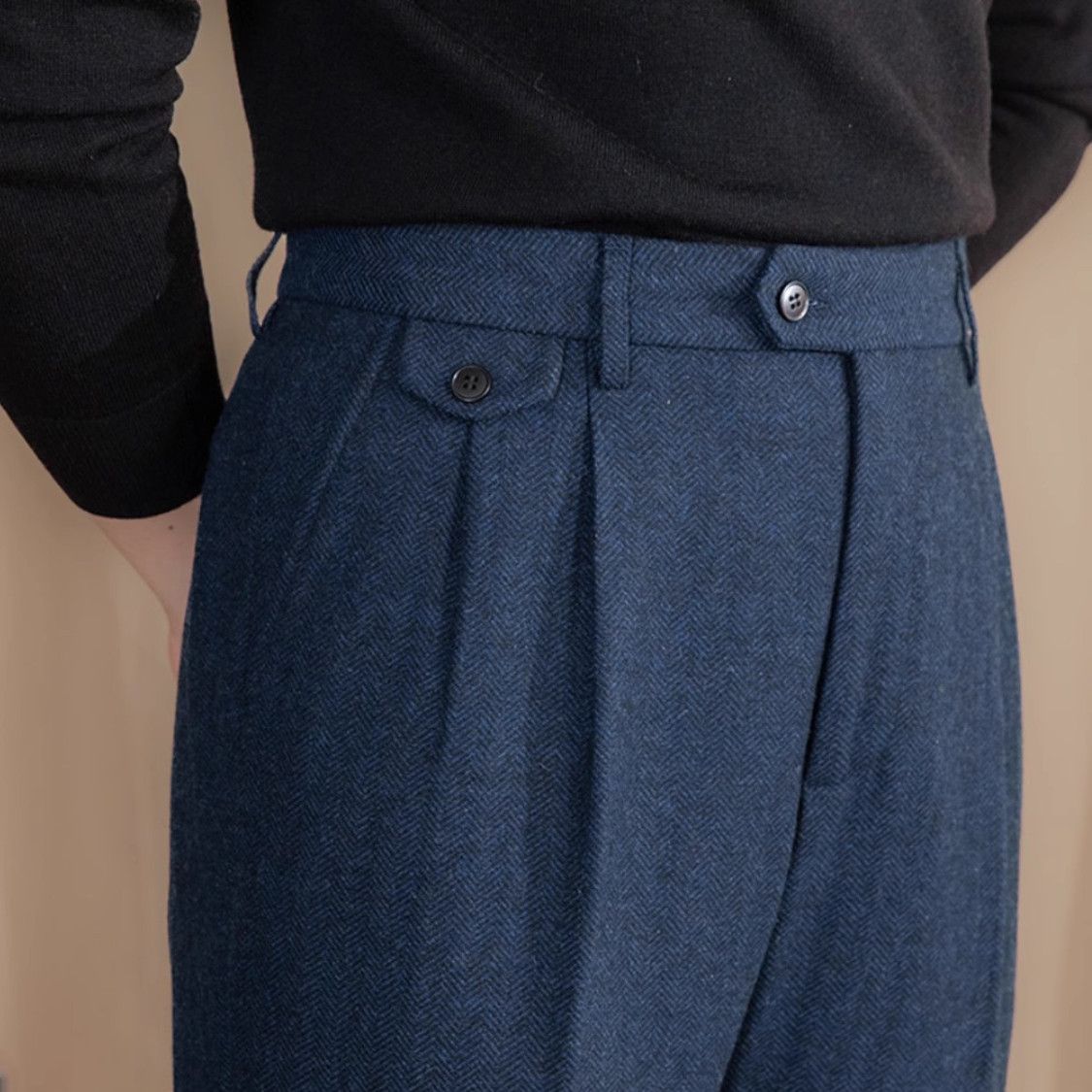 Mens Italian Herringbone Cropped Trousers