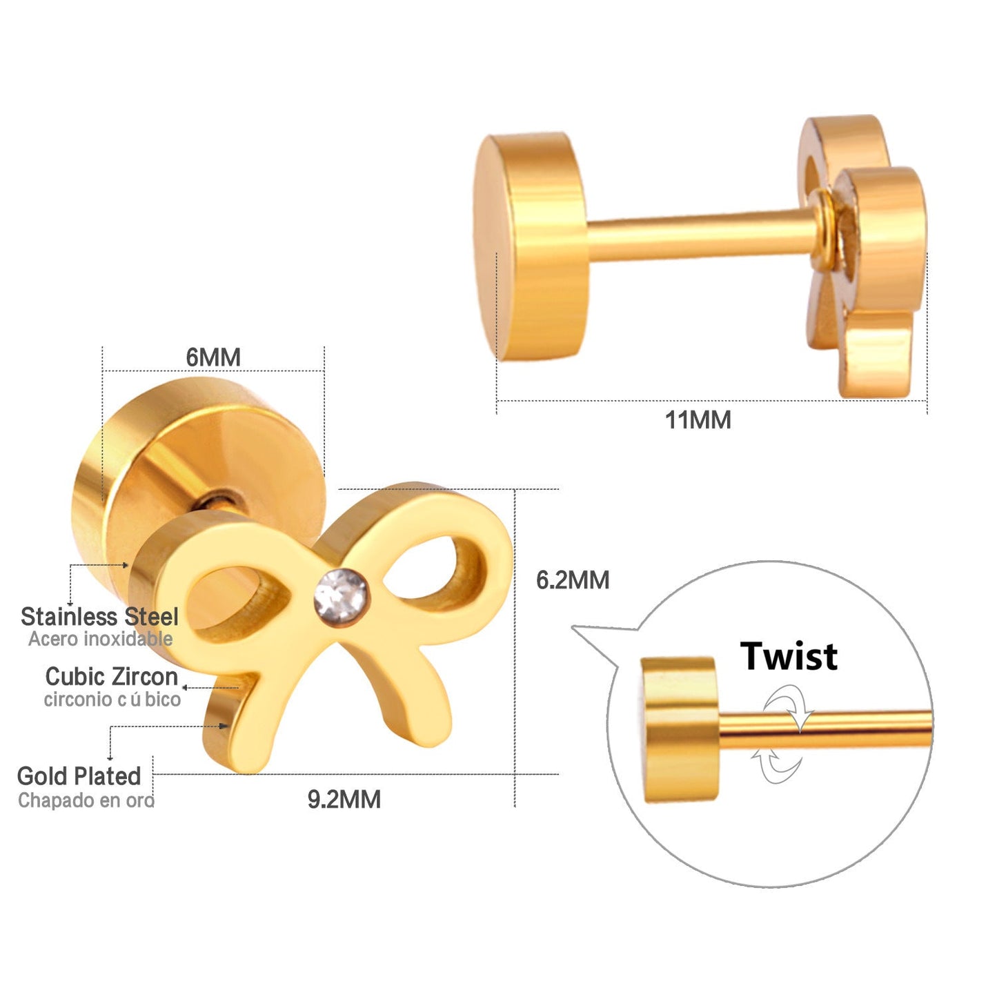 European And American Bow-knot Screw-back Stud Earrings