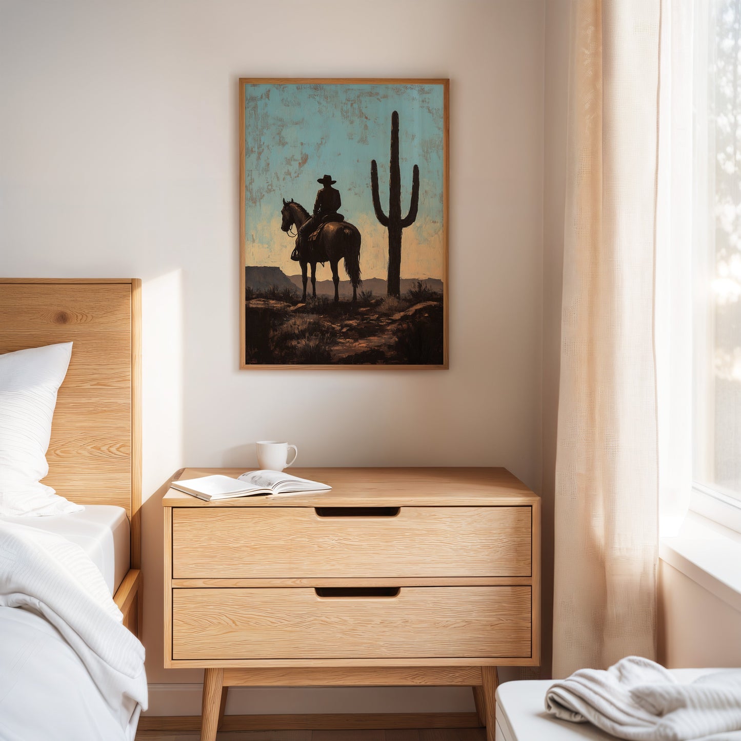 Cavalier et Saguaro au crépuscule
