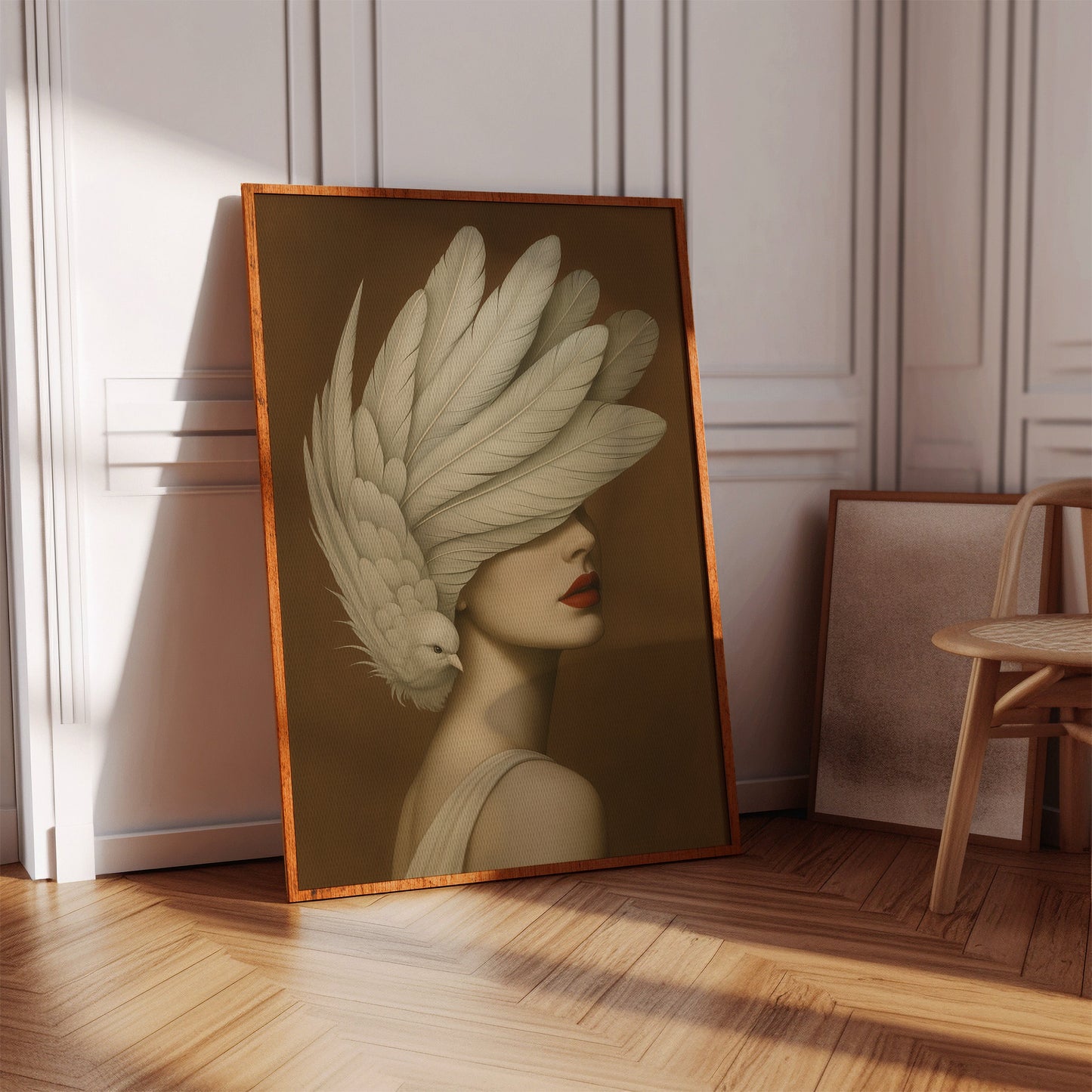 Winged Elegance in Ivory and Crimson