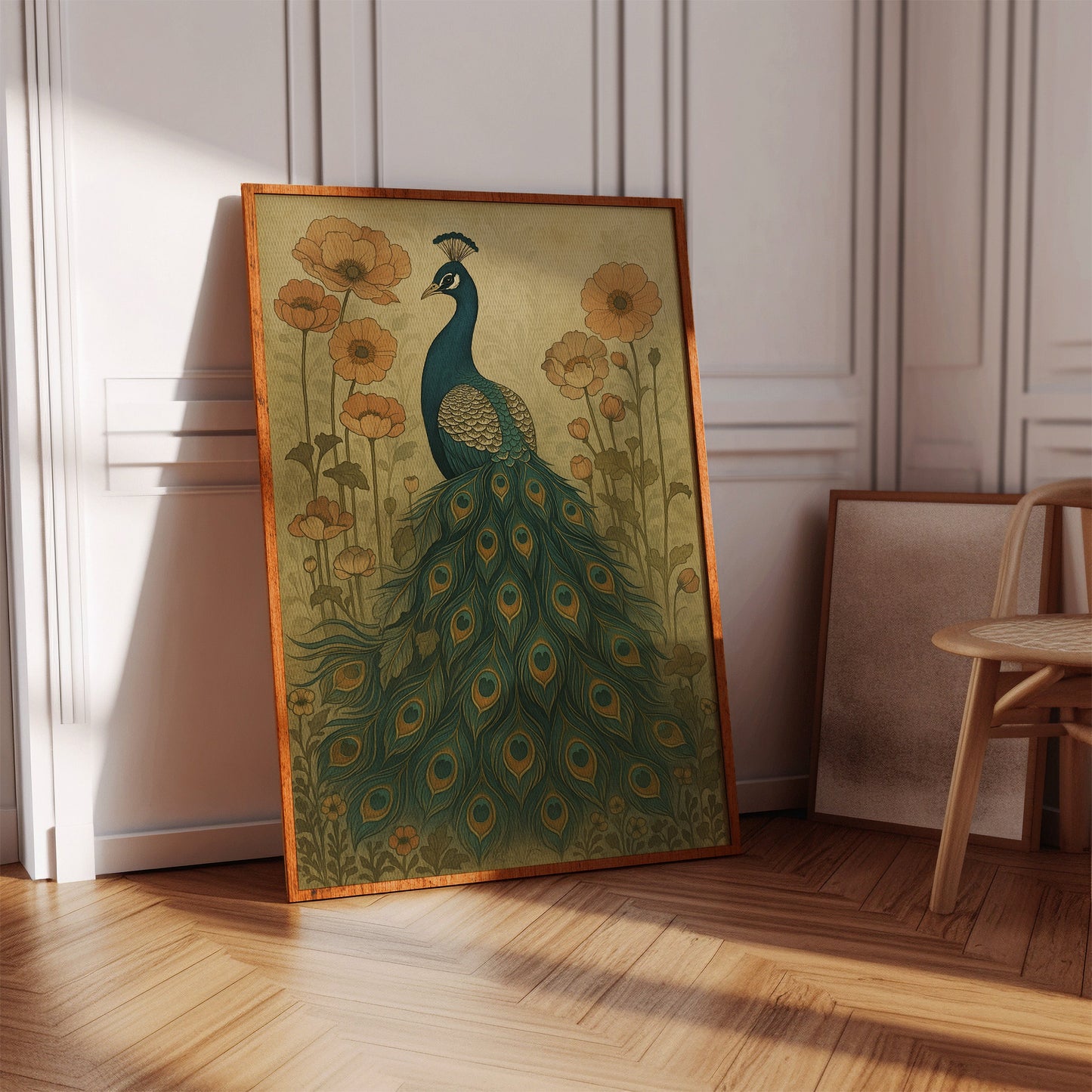 Quiétude du jardin sous le regard d'un paon
