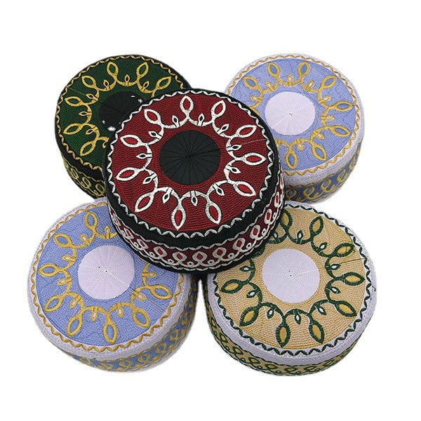 Baby Embroidered High-End Flat-Crown Round-Edge Ethnic-Style Saudi Cap