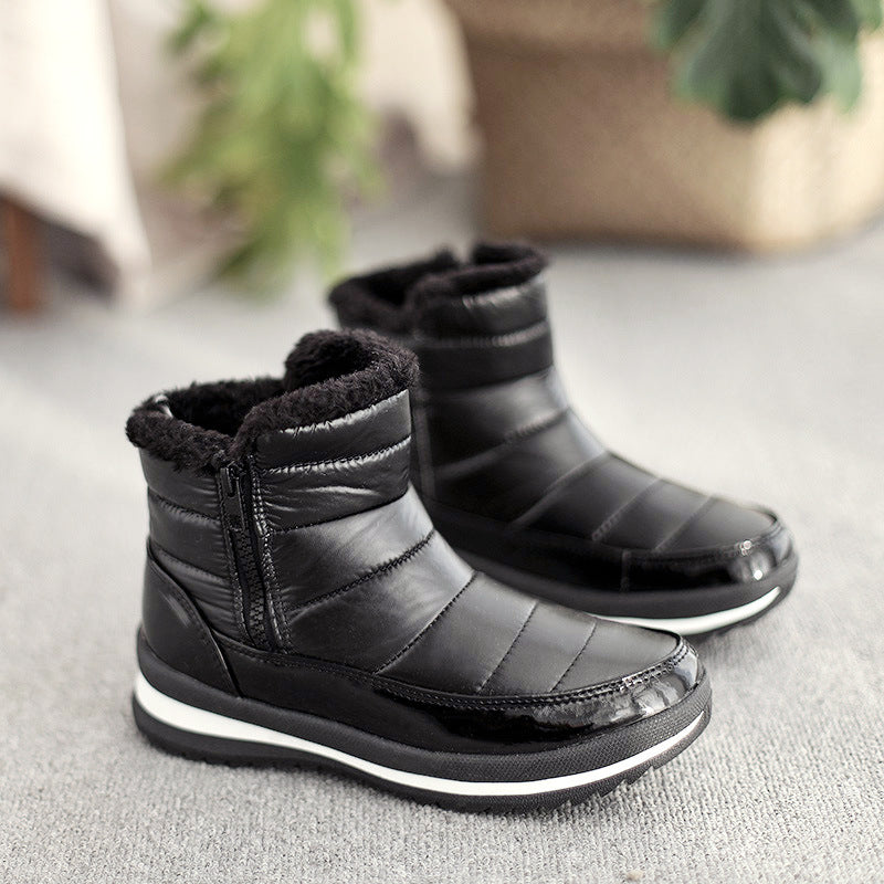 Plush-Lined Round-Toe Flat Short Winter Boots