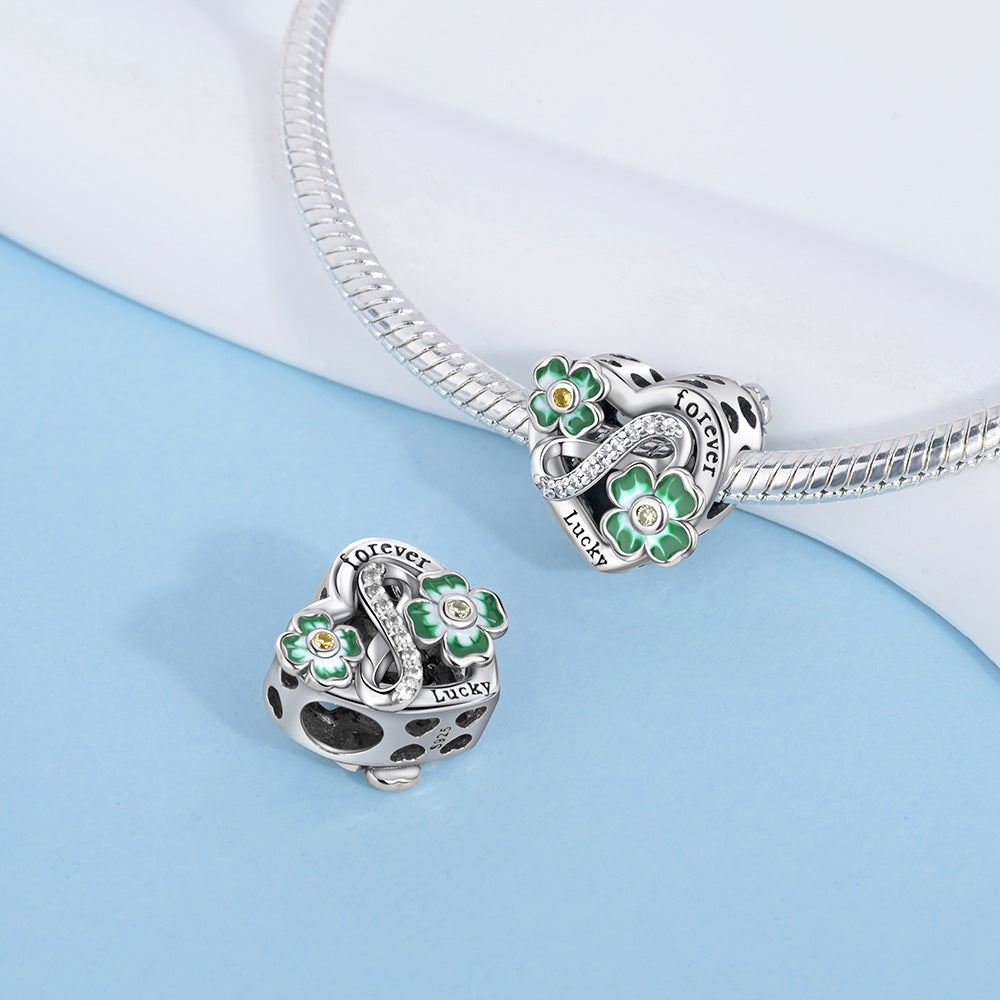 DIY Silver-Plated Pendant Charming Heart Lucky Bracelet Beaded Necklace
