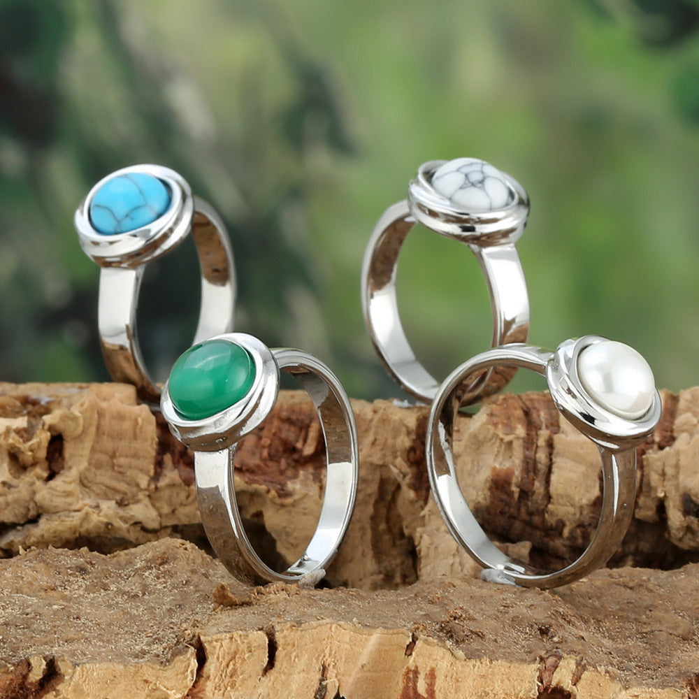 Titanium Steel Cats-eye Stone Womens Ring